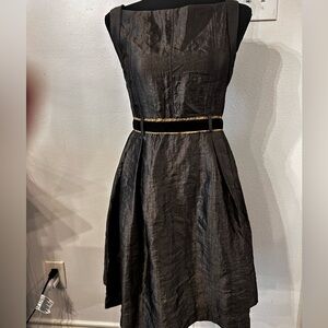Ya Elegant Charcoal Dress with Gold Tie Belt